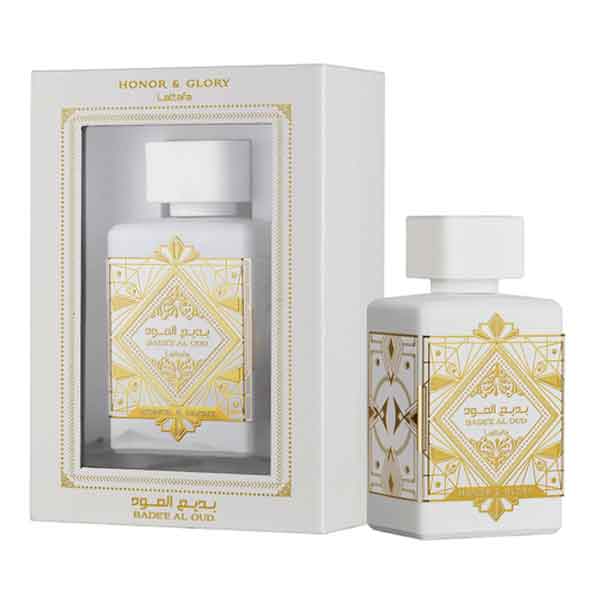 Badee-Al-Oud-Honor-&-Glory-(White)-Lattafa---Unisex-100ml-Eau-de-Parfum-2 قیمت عطر و ادکلن بدیع العود هانر اند گلوری سفید لطافه - زنانه ۱۰۰ میل (ادوپرفیوم) فروشگاه اینترنتی گیلاس بیوتی